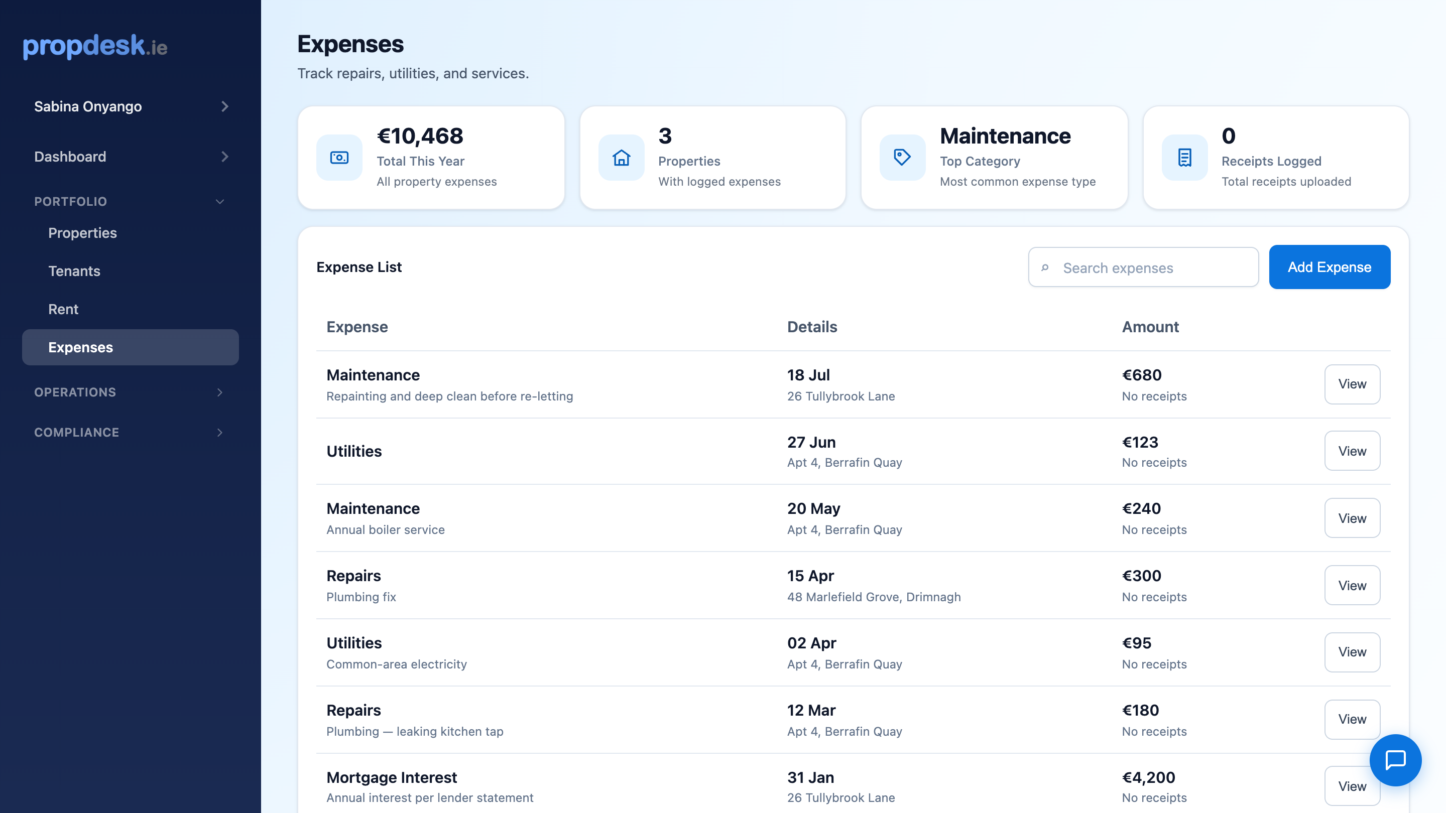 Expense tracking with receipts and categories for tax